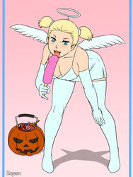 angel blonde_hair candy dildo halloween halloween_costume pumpkin zapon