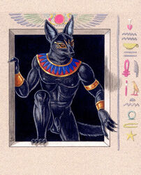 anthro anubian_jackal anubis balls canid canine canis deity egyptian_mythology jackal male male_only mammal middle_eastern_mythology mythology nude penis solo tristanalexander