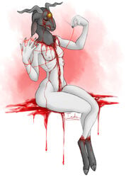 blood bodily_fluids body_horror bovid caprine demon female goat gore mammal nude sitting solo the13thblackcat