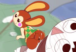 2019 ahe_gao animal_crossing anthro anthro_penetrated anus ass blush bodily_fluids boxf bunnie_(animal_crossing) butterfly_net clothing clothing_aside cum cum_in_pussy cum_inside cum_splatter dress duo female from_behind_position genital_fluids heart human human_on_anthro human_penetrating human_penetrating_anthro interspecies lagomorph leporid looking_pleasured male male_on_anthro mammal nintendo orgasm panties panties_aside penetration rabbit raised_clothing raised_dress sex smile smirk straight thong underwear underwear_aside vaginal_penetration video_games villager_(animal_crossing)