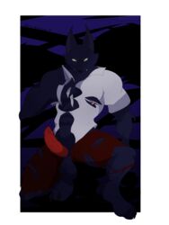 absurd_res alex_kitsune anthro balls canid canine canis cel_shading clothed clothing erection halloween halloween_2019 hi_res looking_at_viewer male male_only mammal muscular muscular_male partially_clothed penis simple_background solo were werecanid werecanine werewolf wolf