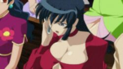 animated between_breasts black_hair bouncing_breasts cellphone cleavage fujimura_shizuru huge_breasts indoor long_hair screencap shinkon_gattai_godannar!!