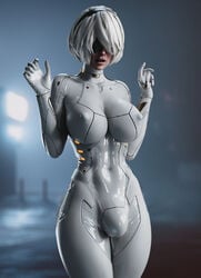 1futa 3d abs absurdres ball_bulge balls balls_in_bodysuit balls_under_clothes bodysuit breasts bulge casual cleavage curvy erect_nipples flaccid futa_only futa_sans_pussy futanari hand_up highres huge_breasts huge_cock intersex looking_at_viewer nier nier:_automata nipple_bulge nipples pale_skin penis penis_bulge penis_under_clothes realistic solo solo_futa standing stevencarson tight_clothing wide_hips yorha_2b