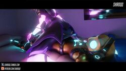 1boy 1girls 3d animated blizzard_entertainment breasts dark-skinned_female dark-skinned_male female female_on_top fully_clothed interracial lúcio latina no_sound overwatch shir0qq sombra straight tagme teasing video video_games