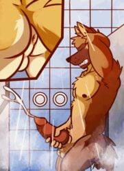 animated anus ass balls bodily_fluids canid canine canis comic cum domestic_dog fingering fox_mccloud genital_fluids german_shepherd herding_dog hi_res knot male male_only mammal nintendo nipples pastoral_dog penis penis_tip shower solo_male star_fox text ventkazemaru video_games whiskers