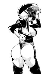 artist_request black_hair dat_ass female fujimura_shizuru huge_ass large_breasts long_hair monochrome nijikuji shinkon_gattai_godannar!! thong_leotard