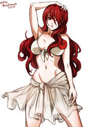 1girls 2019 artist_name bikini bikini_top dated female female_only hair long_hair megami_tensei minacream mitsuru_kirijo persona persona_3 red_eyes red_hair sarong solo swimsuit video_games