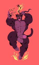 2019 3_eyes 5_fingers 5_toes abs action_pose anthro balls biceps claws demon dirtyyeen domestic_cat ear_piercing ear_ring facial_piercing felid feline felis feral fingers fire fur hi_res humanoid_penis looking_at_viewer male male_only mammal multi_eye muscular muscular_male nails navel navel_piercing nipple_piercing nipple_ring nipples nose_piercing nose_ring nude open_mouth open_smile penis piercing pose purple_body purple_fur purple_skin reptile scalie sharp_claws sharp_nails sharp_teeth shoegaze. smile snake solo_focus teeth thick_thighs toenails toes tongue tongue_out vein veiny_penis