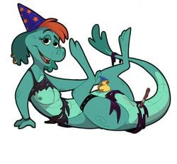 absurd_res anal anal_masturbation anal_sex anthro breasts brown_hair clothing disney ear_piercing female flat_chested green_body green_scales hair halloween hat headgear headwear hi_res holidays improvised_sex_toy loch_ness_monster looking_at_viewer magic_user magic_wand mammal masturbation nessie nessie_(disney) nipples open_mouth penetration piercing pussy rubber_duck scales scalie simple_background solo teeth the_ballad_of_nessie tongue torinsangel torn_clothing white_background witch