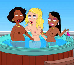 3girls alternate_breast_size areola areolae big_boob_june big_breasts bikini breast_grab breasts dark-skinned_female donna_tubbs family_guy female female_only frost969 hand_on_breast hot_tub innie_pussy interracial large_breasts licking_lips lip_bite long_hair milf mother_and_daughter multiple_girls nude pussy roberta_tubbs short_hair the_cleveland_show thong topless voluptuous water wide_hips yuri