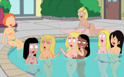 6+girls 8girls accurate_art_style american_dad areola areolae backyard becky_arangino big_areolae big_boob_june bikini bikini_bottom blonde_hair breast_grab breasts busty crossover curvaceous curves curvy dark-skinned_female dark_skin family_guy female_only francine_smith frost969 gwen_ling hayley_smith hips jillian_russell-wilcox legs lois_griffin mole mole_under_eye navel_piercing nipples pancake_nipples pool poolside red_lipstick roberta_tubbs small_areolae small_nipples surprised swimming_pool swimsuit the_cleveland_show thighs voluptuous water young yuri