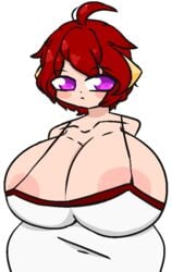 areolae big_breasts byternomar dialgafirewolf horns huge_breasts hyper_breasts nipples original_character purple_eyes red_hair wide_hips