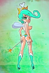 ass fairy female green_eyes green_hair looking_back nickelodeon panties solo straight_hair the_fairly_oddparents themrock tooth_fairy topless underwear wings