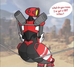 apex_legends big_ass dialogue female metal no_humans pathfinder_(apex_legends) robot rule_63 speech_bubble thick_thighs video_games