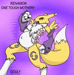 breasts color digimon exposed_breasts female female_only fur furry furry_breasts gouly multi_breast pregnancy pregnant renamon solo vulva