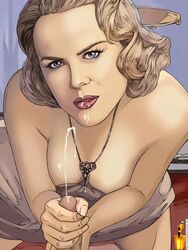 1boy 1girls 2d blonde blonde_hair celebrity famous_comics fellatio female golden_compass human human_only light-skinned_female light-skinned_male light_skin male male_pov marisa_coulter nicole_kidman penis pov real_person straight tagme