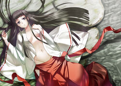 aisa_himegami erect_nipples hakama hime_cut himegami_aisa inue_shinsuke japanese_clothes jingai_makyou_club long_hair lying miko mound_of_venus on_back open_clothes to_aru_majutsu_no_index water