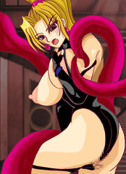 1girls ass battle_arena_toshinden big_breasts blonde_hair breasts breasts_out censored clothing female female_only long_hair skimpy skin_tight sofia_(battle_arena_toshinden) solo tentacle tentacles