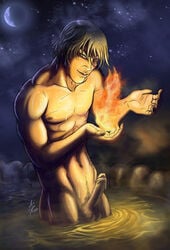 avatar_the_last_airbender burn_scar color dankwart digital_media_(artwork) fire firebending human male male_only moon nickelodeon night pubic_hair scar straight_hair tagme water zuko