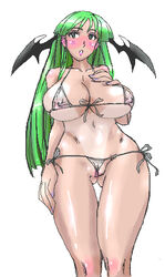 darkstalkers large_breasts morrigan_aensland ona_(artist) succubus swimsuit tagme tanline