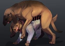 ambiguous_gender anatomically_correct anatomically_correct_genitalia anatomically_correct_penis animal_genitalia animal_penis astronaut_suit bird_dog bloodhound bodily_fluids canid canine canine_genitalia canine_penis canis censor_bar censored closed_eyes clothed clothed_feral clothing cosmo_(marvel) dim_lighting doggy_style domestic_dog duo female feral feral_on_feral from_behind_position genital_fluids genitals gradient_background grinding hi_res hunting_dog imminent_sex labrador licking licking_lips looking_back male male/ambiguous male_on_top mammal momou narrowed_eyes on_top penis precum retriever scent_hound sex shadow simple_background tongue tongue_out