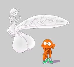 absurd_res anthro aquatic areola balls big_balls big_penis breasts carrie_krueger cartoon_network clothing darwin_watterson duo fish footwear genitals ghost ghost_tail green_clothing green_footwear green_shoes grey_background gynomorph hair hair_over_eye hi_res huge_balls huge_cock hyper hyper_balls hyper_genitalia hyper_penis intersex male nipples orange_body orange_scales orange_skin penis scales shoes short_hair simple_background spirit the_amazing_world_of_gumball translucent translucent_balls translucent_body translucent_penis vein veiny_penis vr457