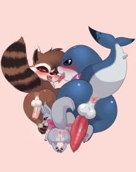 2026 absurd_res anus ass balls big_balls big_penis bisexual blue_body brown_body brown_fur erection female feral feral_on_feral foreskin fur furry genitals grey_body grey_fur group guardians_of_the_galaxy hi_res humanoid_genitalia humanoid_penis jeff_the_land_shark land_shark_(species) male male/female male/male mammal marvel marvel_rivals mr-shin multicolored_body multicolored_fur penis procyonid pussy raccoon rear_view rocket_raccoon rodent sciurid simple_background squirrel tan_body tan_fur tippy-toe tree_squirrel trio two_tone_body two_tone_fur vulva