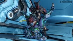 16:9 2023 3d_(artwork) abs artist_name biomechanical black_body breasts claws digital_extremes digital_media_(artwork) dominant dominant_female duo faceless female female/female genitals glowing glowing_genitalia glowing_vulva hi_res hildryn_(warframe) humanoid leg_grab machine medium_breasts muscular muscular_female niki3d purple_body robot robot_humanoid sex sharp_teeth submissive submissive_female teeth tencent text thick_thighs tribadism vaginal_penetration voruna_(warframe) vulva warframe warframe_(species) widescreen