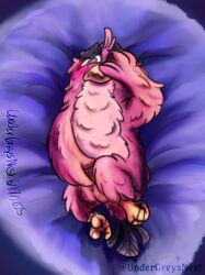 angry_birds anthro avian balls bashful beak bed bed_sheet bedding bird blush blush_lines colored dated eyebrows feathered_wings feathers feet fluffy flustered furniture genitals head_feathers looking_at_viewer lying male on_back one_eye_obstructed orange_beak pinup pose red_(angry_birds) red_body red_feathers rovio_entertainment sega shaded signature solo tail tail_feathers talons the_angry_birds_movie thick_eyebrows toes toony undergreysnest watermark winged_arms wings