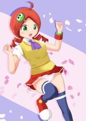 andou_ringo curious green_eyes necktie panties puyo_puyo red_hair skirt thighhighs vest wind wind_lift