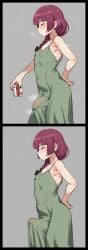 1boy 2d ai_generated ass big_ass big_butt big_cock big_penis black_bow blush bocchi_the_rock! bow braid braided_ponytail bulge bulge_through_clothing bulge_under_clothes closed_eyes cock covered_navel covered_nipples covered_penis dress erection erection_under_clothes from_side genderswap_(ftm) green_dress grey_background hairbow hand_on_own_hip hiroi_kikuri holding large_cock large_penis long_hair male male_only penis penis_bulge purple_hair rule_63 simple_background single_braid sleeveless sleeveless_dress sloppingslurpie solo solo_male steam steaming_body