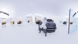 16:9 2026 3d_(artwork) absurd_res alba_(atoastedorange) anthro blender_(artwork) blender_cycles_(artwork) blue_eyes breasts canid canine car cloud credits digital_media_(artwork) female fisheye_lens fox fur genitals german grey_body grey_fur hi_res leaning leaning_backward mammal mirror mirror_reflection multicolored_body nipples number porsche presenting reflection simple_background sky solo two_tone_body vehicle vulva white_background white_body white_fur widescreen xeeorio
