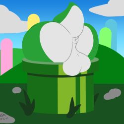 1:1 2019 anus ass backsack balls big_balls big_butt butt_focus cordometer faceless_character genitals green_body green_yoshi hi_res male mario_bros multicolored_body nintendo outside perineum pipe puffy_anus scalie solo stuck tail two_tone_body yoshi