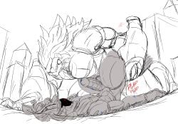 banyue_(zenless_zone_zero) buff circuit_the_robot gay gay_sex macro micro missionary_position rage_raptor red_eyes robot robot_male wire_hair zenless_zone_zero
