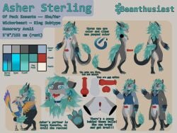 3_fingers 3_toes 3d_(artwork) 4:3 4_ears 4_fingers absurd_res animal_genitalia anthro anus areola artist_logo artist_name asher_sterling avali avali_scratch_(text) balls bangs beanthusiast biped blender_(artwork) blue_claws blue_eyes blush bottomless bottomless_anthro bottomless_intersex bow_tie breasts canine_teeth character_name chest_tuft claws closed_eyes clothed clothed_anthro clothed_female clothing collar collar_only collar_tag color_swatch crouching curling_tail digital_media_(artwork) digitigrade disembodied_penis duo emblem english_text eyewear eyewear_only feather_necklace feathered_wings feathers feet female finger_claws fingers flared_penis flat_colors front_view fur genitals gesture glasses glasses_only gradient gradient_hair gradient_horn grey_body grey_fur hair herm herm_(lore) hi_res horn horn_jewelry horn_ring information intersex jacket jagged_mouth jewelry knot knot_root knotted_penis logo looking_at_viewer male mane measurements model_sheet mouth_shot multi_ear multiple_angles multiple_poses necklace nipples no_pupils nubbed_penis nude nude_anthro nude_female nuzzling off/on open_mouth pantsless pantsless_anthro pawpads paws penis pose pronouns prosthetic prosthetic_arm prosthetic_limb raised_leg rear_view renyu_kosente ring_(jewelry) sheath shirt side_view simple_background smile species_name spread_toes spread_vulva spreading standing tail tail_tuft teal_hair teeth text tiptoes toe_claws toes tongue topwear tuft vest vulva watermark waving wearing_glasses wickerbeast winged_arms wings