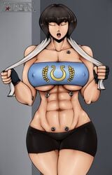 1girls abs adeptus_astartes bike_shorts black_carapace female female_only female_space_marine imperium_of_man muscular_female nipples nipples_visible_through_clothing romman08 rule_63 solo solo_female space_marine towel tube_top ultramarines warhammer_(franchise) warhammer_40k