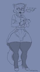 kittykuscell catstopher_colombus_(kittykuscell) domestic_cat felid feline felis mammal sketch annoyed anthro average_balls balls big_butt bulge butt clipboard clock clothed clothing dialogue dress eyewear femboy footwear genitals glasses hat headgear headwear high_heels huge_butt huge_thighs hyper hyper_butt hyper_thighs legwear lipstick makeup male nipple_outline nipples nurse nurse_clothing nurse_hat nurse_headwear nurse_uniform pen_(object) penis shoes small_penis solo thick_thighs tight_clothing tights uniform watch