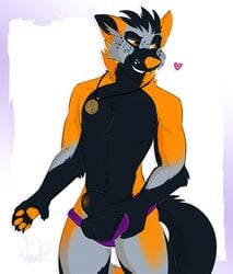 animal_genitalia anthro balls canid canine clothing cross_fox fox fully_sheathed heart jewelry kwik_(artist) lenny_cross male male_only mammal necklace nude orange_eyes penis pinup pose presenting presenting_penis red_fox sheath solo standing underwear