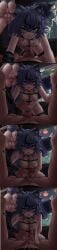1boy 1futa 3am all_fours animal_ears anus ass asymmetrical_legwear balls big_penis breasts choker comic cum cum_in_ass cum_on_self cum_overflow ejaculating_while_penetrated ejaculation erection fishnet_thighhighs fishnet_top fishnets futa_focus futa_on_male futa_sans_pussy futa_with_male futanari grey_hair highres humanoid intersex kemonomimi large_breasts light-skinned_futa light-skinned_male light_skin looking_at_viewer male nipples nude on_back orgasm penis penis_size_difference perineum pov raccoon_ears raccoon_girl seraziel sex single_fishnet_legwear smooth_balls snuffy spiked_choker spikes spread_legs stomach_bulge taker_pov thighhighs torn_clothes torn_thighhighs virtual_youtuber vtuber