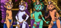 4boys androgynous bulge crown dancer_outfit dancer_shantae edit erection femboy genderswap_(ftm) girly green_skin group male male_only multiple_boys nipples penis risky_boots rottytops rule_63 shantae shantae_(character) shirtless sky_(shantae) topless trap