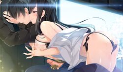 ass black_hair blush bra breasts censored emily game_cg gloves long_hair marmalade nipples omaezaki_yuu panties penis red_eyes short_hair study_§_steady underwear