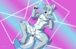 animal_genitalia animal_penis anthro ass balls belly black_nipples blue_eyes blue_markings blush buttplug canid canine canine_genitalia canine_penis canis cel_shading claws digital_drawing_(artwork) digital_media_(artwork) flaccid fur gay gay_anal gay_male gay_sex gem genitals gradient_background green_eyes grey_body grey_fur hair hi_res homosexual homosexual_male homosexual_sex howlfei howlfeiwolf looking_at_viewer lying male male/male male_only male_penetrated male_penetrating male_penetrating_male mammal markings mouth_closed nipples nude on_back pattern_background pawpads pawps penis plug_(sex_toy) presenting sex_toy shaded sheath signature simple_background smile solo tail white_body white_fur wolf wolf_tail