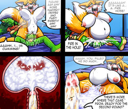 big_breasts blush bodily_fluids bouncing_breasts breasts canid canine comic comic_page cowgirl_position cum cum_announcement cum_cannon cum_in_pussy cum_in_uterus cum_inside dexstar erection eulipotyphlan excessive_cum fan_character female female_on_top floppy_breasts fox genital_fluids hedgehog hi_res inflation internal male mammal miles_tails_prower on_top penis reverse_cowgirl_position rule_63 sex sonic_(series) straight tailsko uterus vaginal_penetration