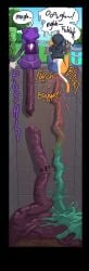 absurd_res anthro bear biped black_border border calico_cat calico_pattern chug_jug domestic_cat duo epic_games excessive_feces feces feces_pile felid feline felis female fortnite freakette fur hi_res hyper hyper_feces hyper_scat mammal meow_skulls purple_body purple_fur raven_team_leader scat semi_public sound_effects speech_bubble
