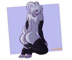 2019 aged_up anthro anus arm_warmers armwear asriel_dreemurr ass balls bedroom_eyes boss_monster bovid caprine clothed clothing elbow_gloves erection floppy_ears fur gloves half-closed_eyes hand_on_thigh handwear horn kneeling leg_warmers legwear looking_at_viewer looking_back male male_only mammal pawpads penis presenting rear_view red_eyes rubber rubber_clothing seductive short_tail simple_background smile solo starrffax topless undertale video_games white_body white_fur white_tail