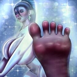 a.white barefoot feet foot_fetish foot_worship huge_breasts k/da_all_out_kai'sa k/da_all_out_series k/da_series kai'sa large_breasts league_of_legends riot_games smelly smelly_feet soles soles_female soles_fetish splits splits_position stretching thicc toes