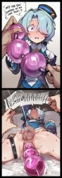 2boys 2d 2koma ai_generated anal anal_beads anal_insertion anal_object_insertion balls blue_hair blue_jacket blush cock comic cum cumshot ejaculation english english_text erection gloves hair_over_one_eye hands-free hands-free_ejaculation handsfree_ejaculation hat head_thrown_back holding honkai:_star_rail jacket large_thighs light_blue_hair long_sleeves lying male male_focus male_only misha_(honkai:_star_rail) moan moaning moans multiple_boys object_insertion on_back open_mouth otoko_no_ko penis purple_eyes sex_toy sloppingslurpie small_cock small_penis speech_bubble testicles text thick_thighs thigh_strap thighs tongue_out uncensored white_gloves wide-eyed yaoi