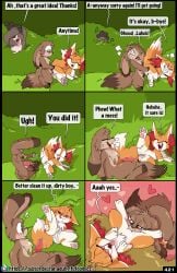 absurd_res after_sex amber_(fuf) anthro balls bedroom_eyes black_body black_fur blush bodily_fluids breath brown_body brown_ear_tips brown_fur brown_tail_tip canid canine clitoris comic cum cum_from_vagina cum_in_vagina cum_inside cunnilingus dialogue dipstick_ears dipstick_tail ear_markings elliot_(fuf) english_text feet felching female female_penetrated fennec_fox feral feral_on_feral fingerless_(marking) flint_(fuf) fox fuf fur genital_fluids genitals group heart_symbol hi_res inner_ear_fluff knotting licking licking_lips licking_own_lips male male/female male_penetrating male_penetrating_female mammal markings multicolored_ears mustelid musteline narrowed_eyes oral outside_sex panting pawpads penetration penile penile_penetration penis penis_in_vagina pink_pawpads plant seductive sex shrub tail tail_markings text toeless_(marking) tongue tongue_out trio true_fox true_musteline tuft vaginal_fluids vaginal_fluids_on_penis vaginal_penetration vulva weasel yellow_body yellow_fur