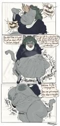 2026 absurd_res amputee anthro areola bone bone_imprints bones_in_stomach bottomless breasts closed_eyes clothed clothing comic crunch death dialogue digestion digital_media_(artwork) disability domestic_cat duo english_text eyebrows eyelashes fatal_vore felid feline felis female female_pred fingers footwear genitals hair hi_res itskorrie mammal nipples skull skull_imprint tail text vore vulva