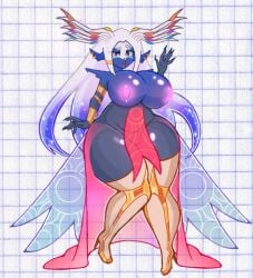 anthro anthro_female antlers armor armored_boots big_breasts blue_skin breastplate cape cervid curvy deer fantasy fantasy_armor female gem glowing glowing_markings grid_background horns hourglass_figure huge_breasts hyper_breasts jewel large_hips legendary_pokemon legwear long_hair looking_at_viewer magic open_mouth pokemon pokemon_(species) simple_background solo standing thick_legs thick_thighs unguligrade white_hair wide_hips xerneas zefir_vibe